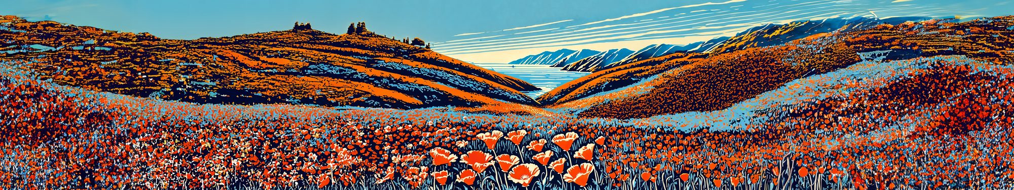 Golden Horizon utility box — poppy field panorama